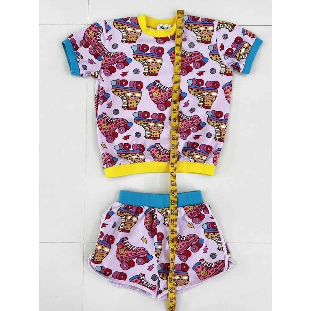 Lola + The Boys Roller Skate Print 2-Piece Tee Short Set Summer Cotton Outfit 8